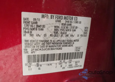2012 Ford Edge Sel from USA, damaged, VIN 2FMDK3JC2CBA19282